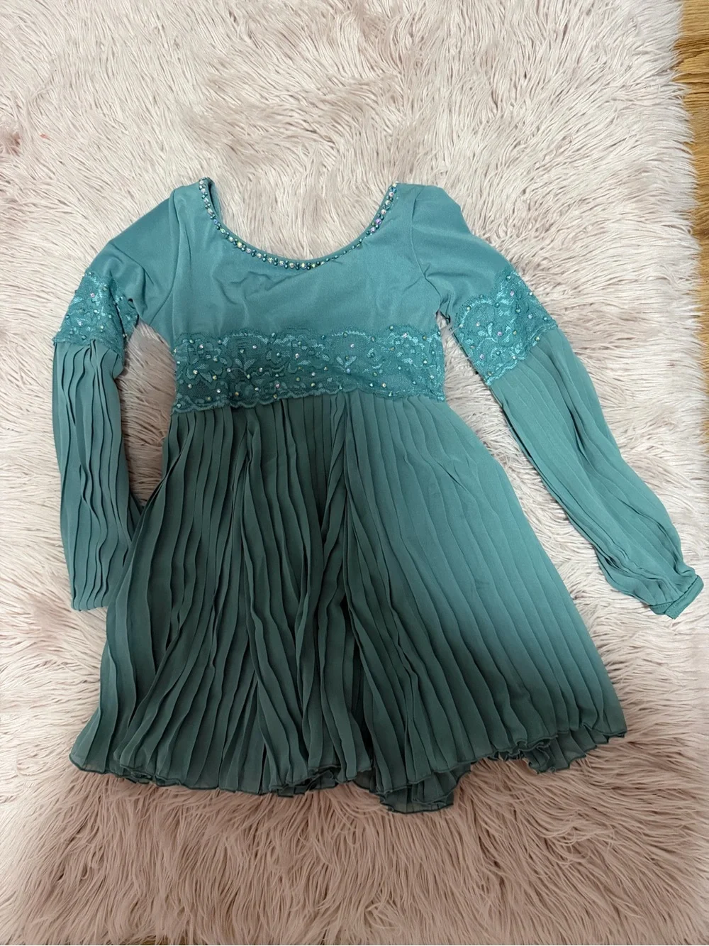 Weissman dance Teal Chiffon Pleated Kids Dress with Beaded Waist